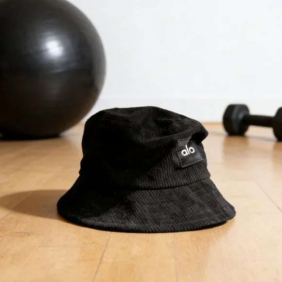 Alo Jet Black Logo Corduroy Bucket Cap - Picture 5 of 6